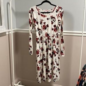 Neesee’s Dresses Boutique Midi Long sleeve Red Floral Dress